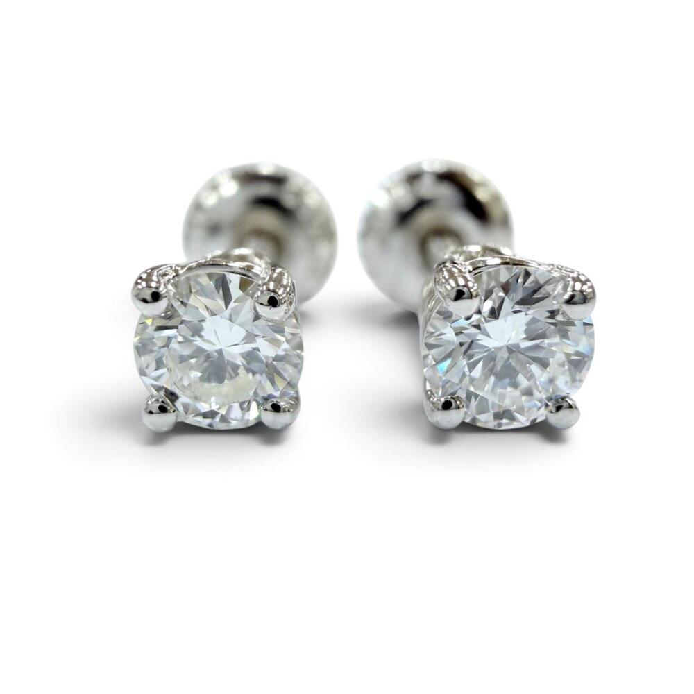 TIFFANY&Co. Tiffany Vintage 24513 Stud Diamond Earrings, PT950 Platinum, Tota...